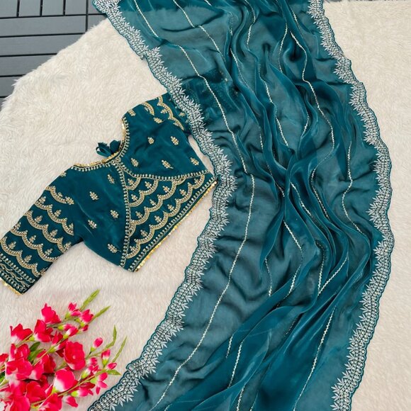 Indian SAREE FABRIC - Zimi chu with seqwance work - Picture 5 of 15